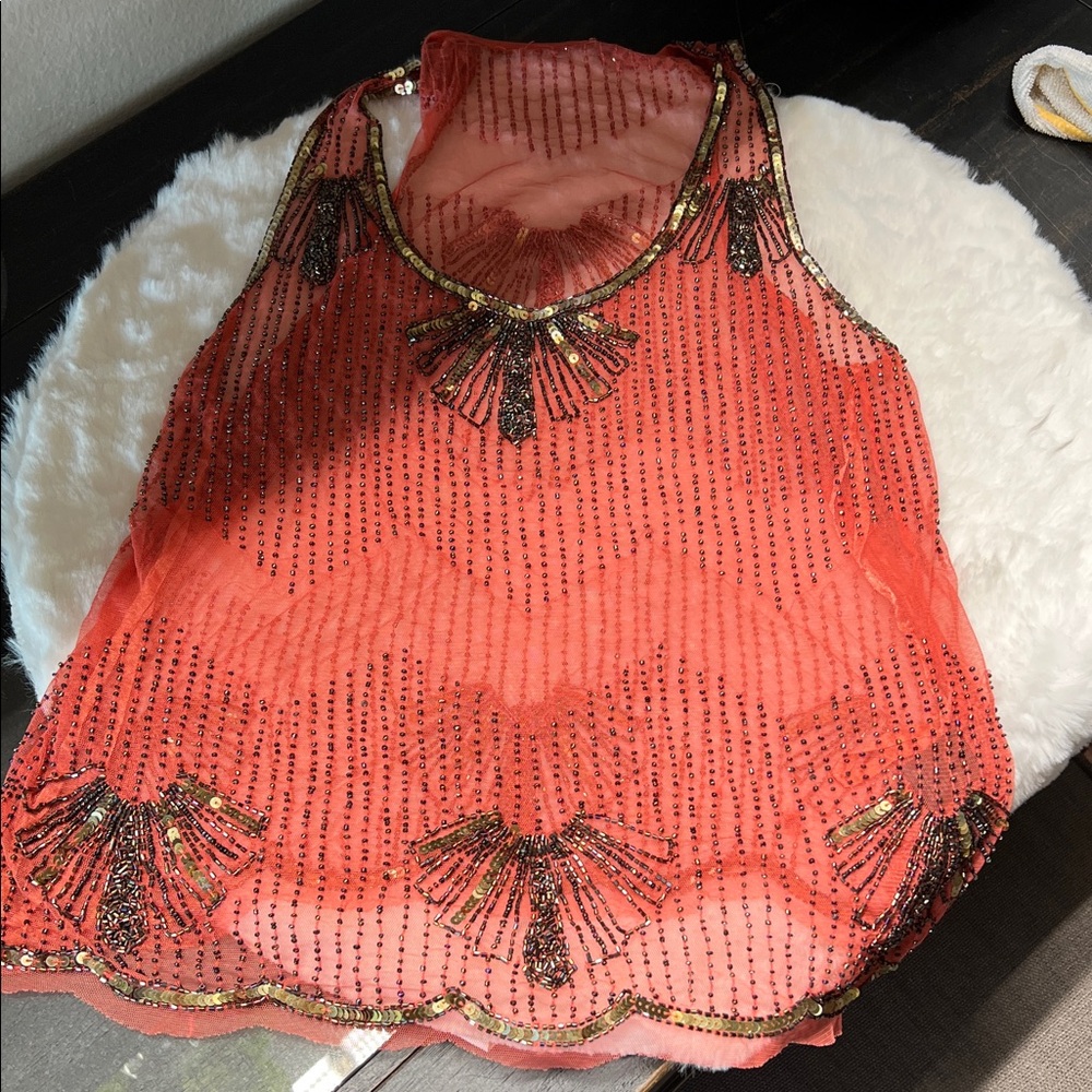 Embellished Sleeveless Top - Red and Black